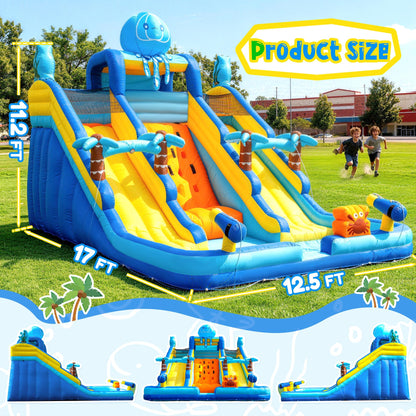 17FT Oxford Inflatable Water Slide Backyard Water Park with Slide & Splash Pool Suitable for Summer Outdoor Entertainment Pool Parties and Family Gatherings（Including -Blower）