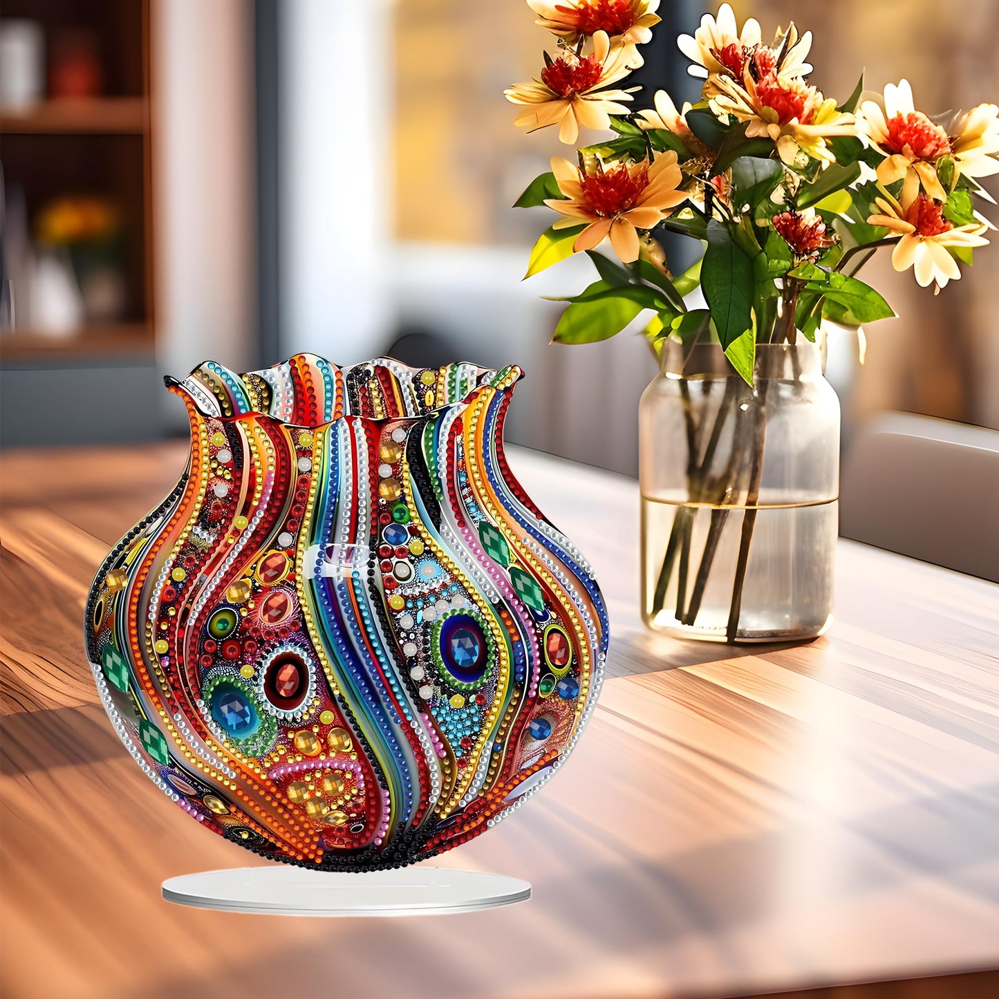 JJFox DIY Tabletop Diamond Art Painting Kit，Special Shaped Rhinestone Desk Placement Ornament，Home Stand Up Gem Painting Craft Kit，Gift,Double Sided. (Vase-1)