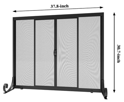 Fire Beauty Fireplace Screen, Wrought Iron Mesh, Baby Safe Spark Guard Protector with 2-Doors Large Flat Guard Screens (37.8 x 30.7 Inch)