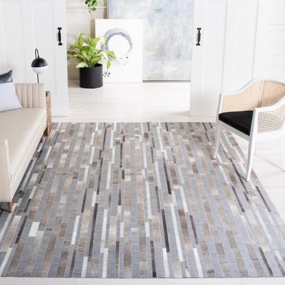 SAFAVIEH Studio Leather Collection 8' x 10' Ivory/Grey STL222A Handmade Mid-Century Modern Leather & Viscose Area Rug