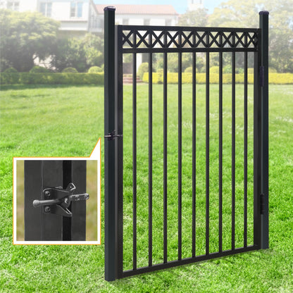 Fencer Wire 76FT Heavy Duty Pinnacle Fence Barrier Kit, Anti-Rust Metal Steel Fence with 5FT Height X 6FT Width Panels, with Decorative Gate, Posts, Connectors, Outdoor Fencing for Yard