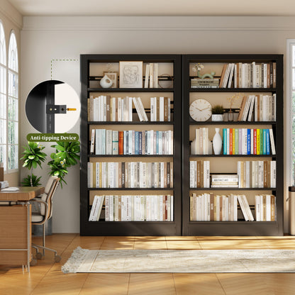 OpolQif Bookshelf, 71" H Tall Black Bookcase, 5-Tier Bookcase Metal Sturdy Bookshelf with Adjustable Shelves,Heavy Duty Book Cases for Living Room, Library, School, Study, Home Office(Black, 73" W)
