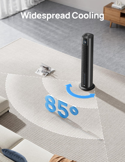 DREO Evaporative Air Swamp Cooler, 43" Cooling Fans that Blow Cold Air 2025 Upgraded, 85° Oscillating Floor Fan for Bedroom, Easy Cleaning, APP Control, Ice Packs, 4 Speeds & 4 Modes, 12H Timer, Black