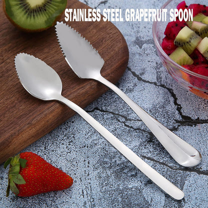 2pcs Stainless Steel Grapefruit Spoons with Serrated Edge, Kitchen Tools for Citrus Fruits, Desserts