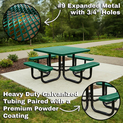 46” Square Heavy-Duty Expanded Metal Brown Picnic Table