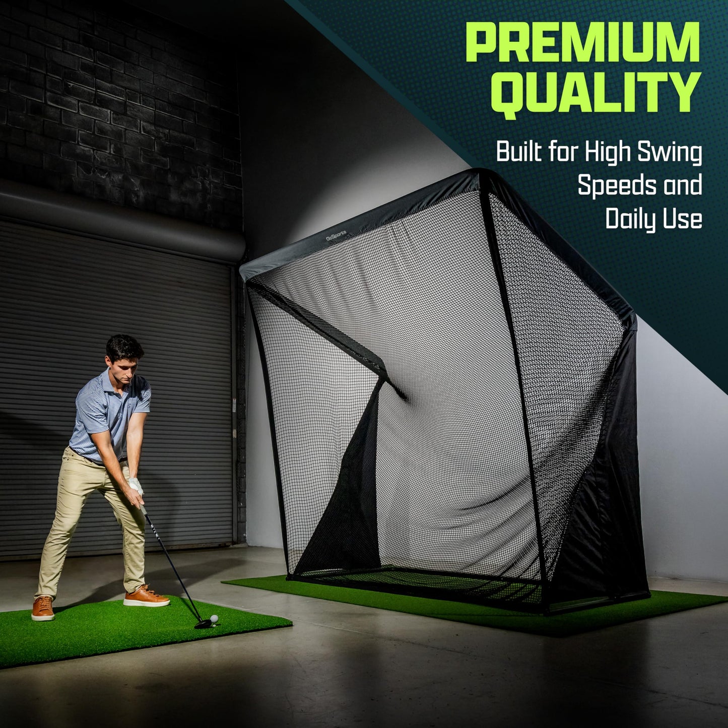 GoSports 8 x 8 ft Elite Golf Net with LoftGuard Canopy and Steel Frame - Indoor & Outdoor Practice Golf Hitting Net