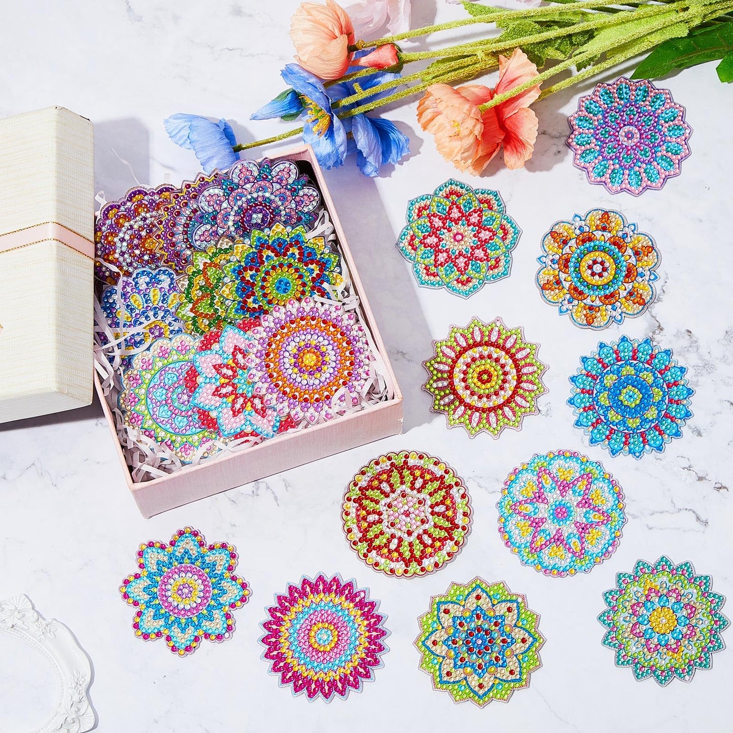 Henoyso 20 Pcs Diamond Art Painting Keychains Kits for Adults 5d Double Sided Cross Shaped Diamond DIY Painting Keychains Gem for Beginners Adults DIY Crafts Decor Gift Party(Mandalas)