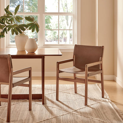 Modway Sonora Leather Chair in Nutmeg Brown – Mid Century Modern Accent Chair, Leather Dining Room with Teak Wood Frame for Living Room, Office, or Lounge Area