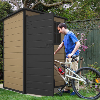 DWVO 5x3 FT Outdoor Storage Shed with Floor, All-Weather Resin Storage Shed with Lockable Door & Window, Waterproof Plastic Tool Storage for Garden, Backyard, Patio, Lawn, Brown