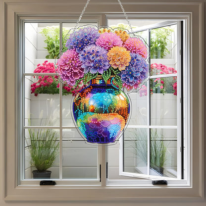 JJFox Diamond Art Hanging Kit for Adult,Special Shaped Rhinestone,DIY Acrylic Diamond Art Painting Window Pendants Home Garden Wall Hanging Kits Hanging Ornament,Double Sided (Vase)