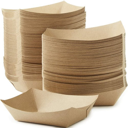Eco Friendly USA-Made 3lb Food Holder Trays 500 Pk. Compostable Kraft Paper Container for Diners, Concession Stands or Camping. Best Sturdy 3 Lb Disposable Party Snack Boat for Nachos, Tacos or BBQ.