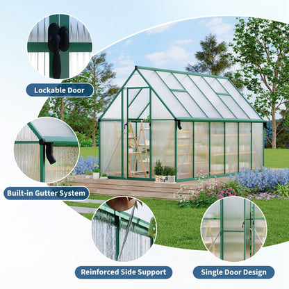 Polycarbonate Greenhouse for Outdoors, Large Walk-InGreenhouse with Quick Setup Structure and Roof Vent, Greenhouse with Ventilation