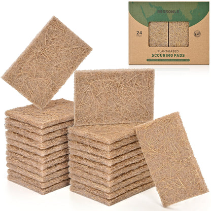 BESSONLE 24 Pack Natural Scouring Pads - Heavy Duty Scrubbing Pads for Dishes - Non-Scratch - Reusable - Natural, Eco-Friendly, Biodegradable Sisal Fibers Sponges for Dishes, Compostable