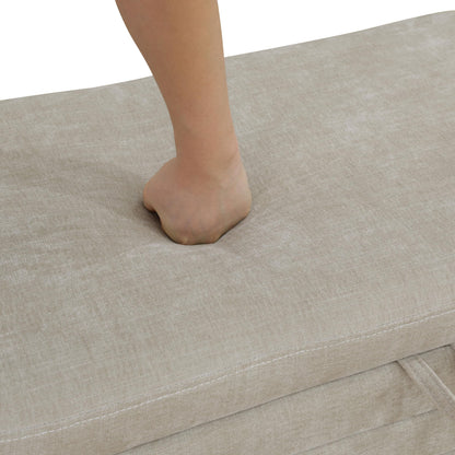 UOCFYK Storage Ottoman Bench 44 Inch Sackcloth Fabric Upholstered Storage Bench for Bedroom End of Bed Large Oval Storage Ottoman for Living Room Entryway, Aesthetic (Light Tan)