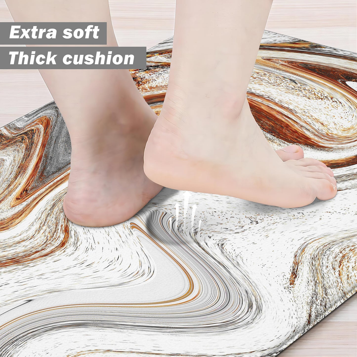 tubeamin Kitchen Mats for Floor Anti Fatigue Floor Marble Cushioned Memory Foam Non Slip PVC Leather Padded Comfort Standing Rugs Set of 2, 17.3x28+17.3x47 Inch,0.4 Inch Thick