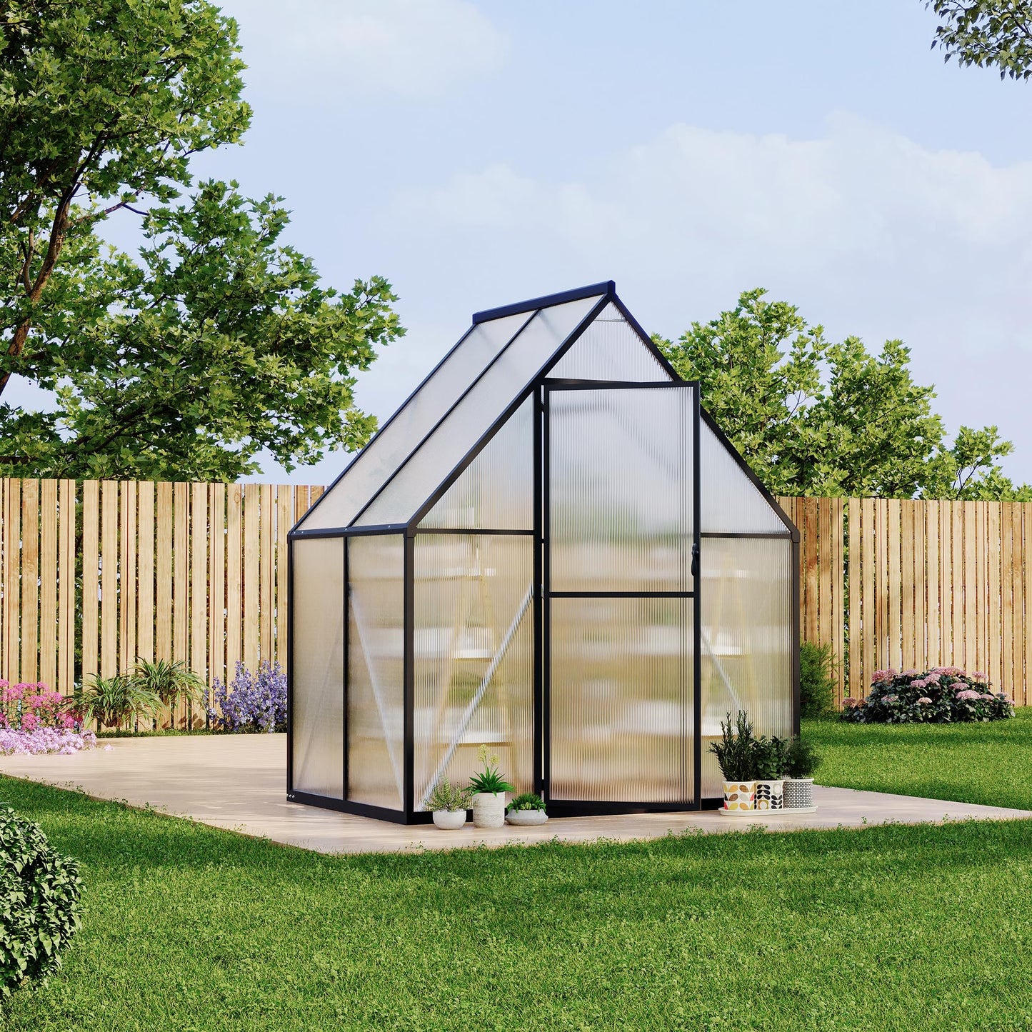 Polycarbonate Greenhouse for Outdoors, Large Walk-InGreenhouse with Quick Setup Structure and Roof Vent, Greenhouse with Ventilation
