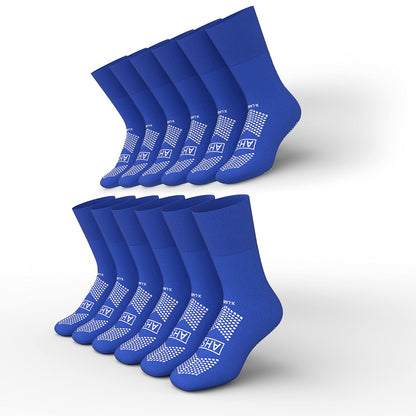 AMERICAN HOSPITAL SUPPLY AHS Slipper Socks | Blue X-Large Polyester-Spandex Knit Grip Socks with Elastic Cuff | Pack of 6 Non Skid Socks