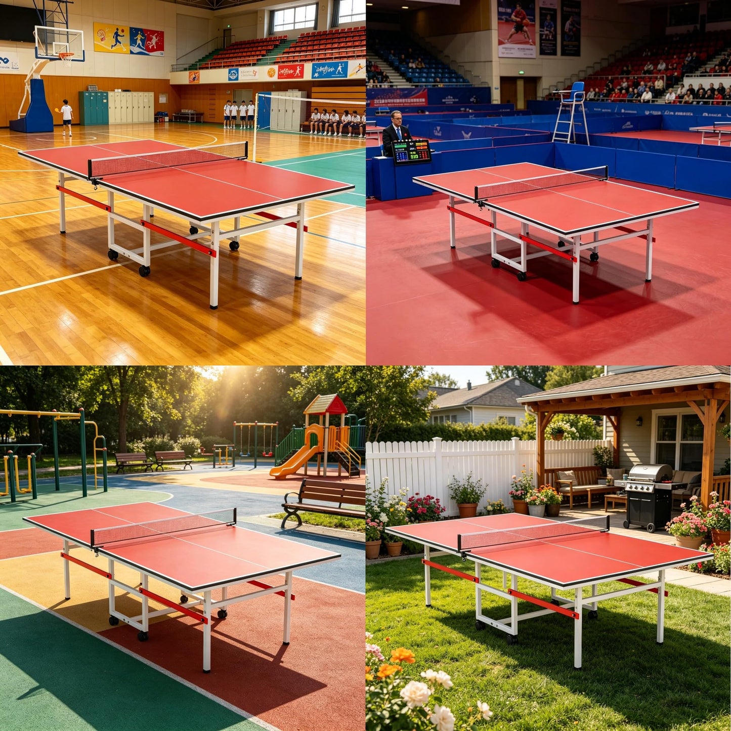8FT Table Tennis Table with Net, Indoor/Outdoor Professional Ping Pong Table for Kids Adults, Folding Ping Pong Table, Complete Set with Paddles and Balls, School Playground Game Table (Red)