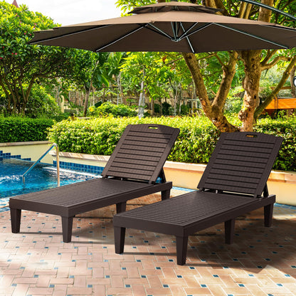 YITAHOME Outdoor Chaise Lounge Chair, Plastic Pool Chaise Lounge with 5-Position Backrest, Easy Assembly & Waterproof for Patio & Poolside, Set of 4, Brown
