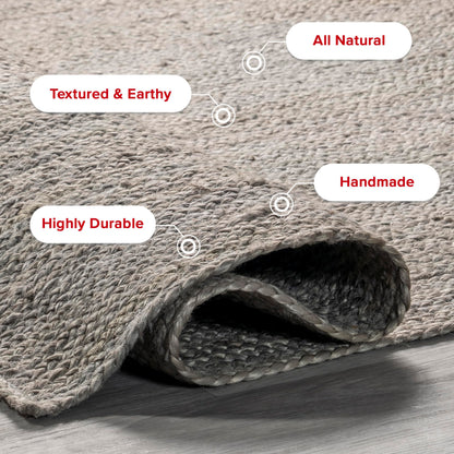 nuLOOM 9x12 Rigo Jute Hand Woven Area Rug, Grey, Solid Farmhouse Design, Natural Fiber, For Bedroom, Living Room, Dining Room, Hallway, Office, Kitchen, Entryway