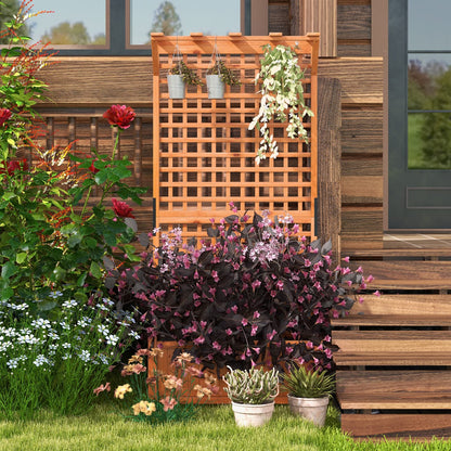 CHEFJOY Wooden Planter Box with Trellis, 72.5” Freestanding Garden Planter w/Hanging Roof, 4 Drainage Holes & Lattice Panel, Raised Garden Bed with Trellis for Vine Climbing Plants Flowers (2)