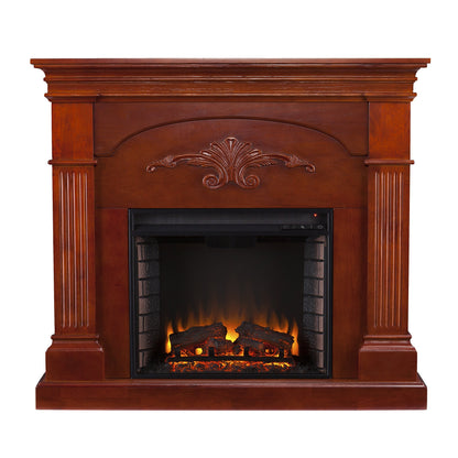 SEI Furniture - Sicilian Harvest Electric Fireplace - Mahogany - Transitional Design, Brown Glass and Wood - Ideal for Living Room, Bedroom (FE9277)