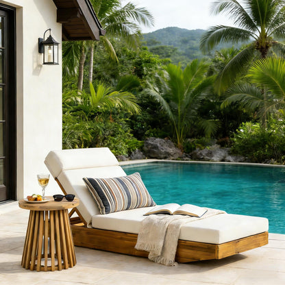 Christopher Knight Home Maril Acacia Wood Chaise Lounge Chair Outdoor, Adjustable Backrest Sun Lounger Recliner, Patio Outdoor Chaise Lounge with 4" Thick Water-Resistant Cushion, Teak+Cream