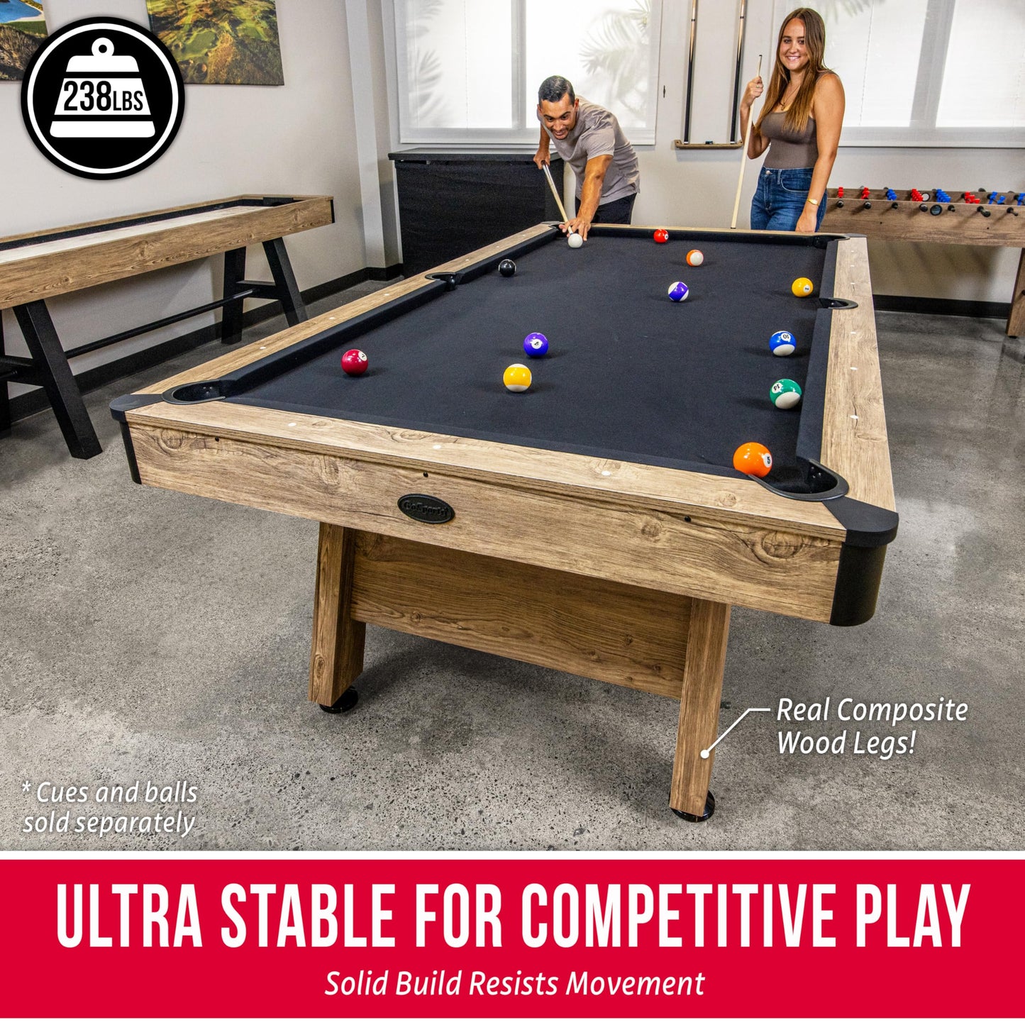 GoSports 8 ft Pool Tables with Wood Finish - Billiards Game Room Table for Adults & Family - Accessories Not Included - Black