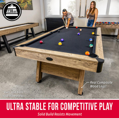GoSports 8 ft Pool Tables with Wood Finish - Billiards Game Room Table for Adults & Family - Accessories Not Included - Black