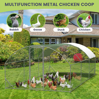 Milleloom Large Metal Chicken Coop, Outdoor Wire Mesh Poultry Cage with 4 Corner Reinforcement Ribs ((9.8' W x 19.7' L x 6.6' H)