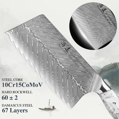 SHANGDAO Damascus Kitchen Knife Set with Magnetic Knife Block, 5 PCS Razor Sharp Kitchen Knives Made of Japanese Damascus Steelwith Block, Well-Balanced Damascus Chef Knife set