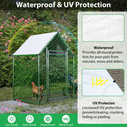 KEIKI Large Metal Chicken Coop, Metal Chicken Run with Waterproof Cover, Farm Poultry Run Hutch Hen House, Outdoor Walk-in Chicken Pen for Poultry Duck Rabbit, 16.33ft x 3.52ft x 4.97ft