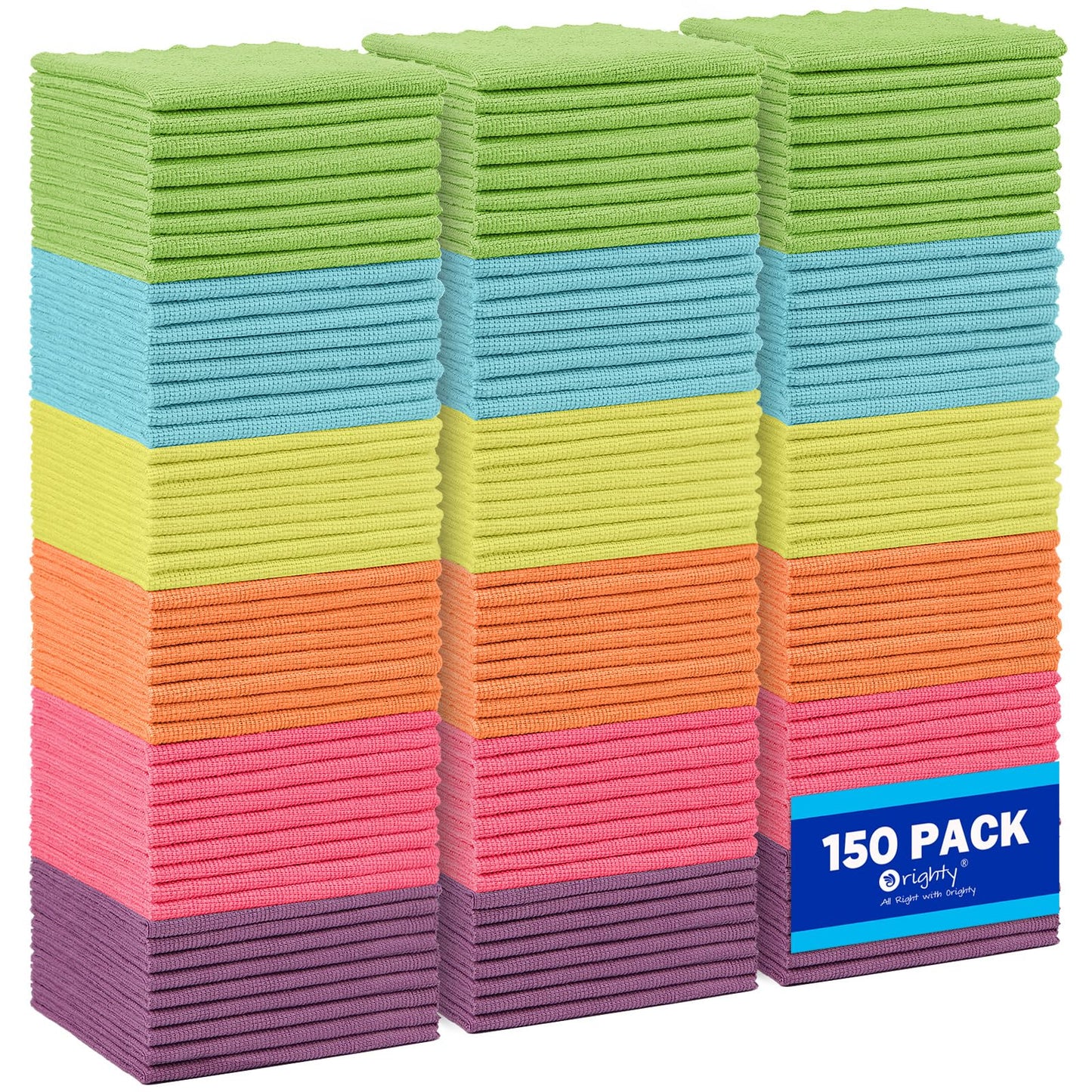 Orighty Microfiber Cleaning Cloths, Pack of 150, Highly Absorbent Cleaning Supplies, Lint Free Cloths for Multiple-use, Powerful Dust Removal Clean Rags for House, Kitchen, Car Care(12x12 inch)