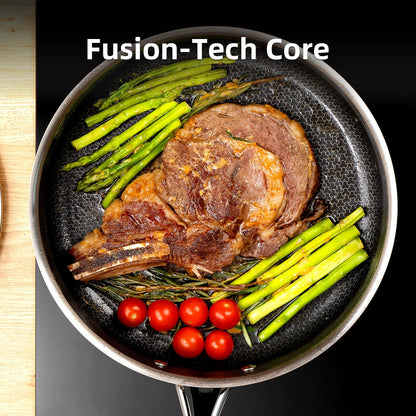 DELUXE Hybrid Ceramic Nonstick 5 Qt Deep Sauté Pan with Lid, Stainless Steel Skillet with Stay-Cool Handles, Dishwasher and Oven-Safe, PFOA Free Deep Frying Pan, Compatible with All Cooktops