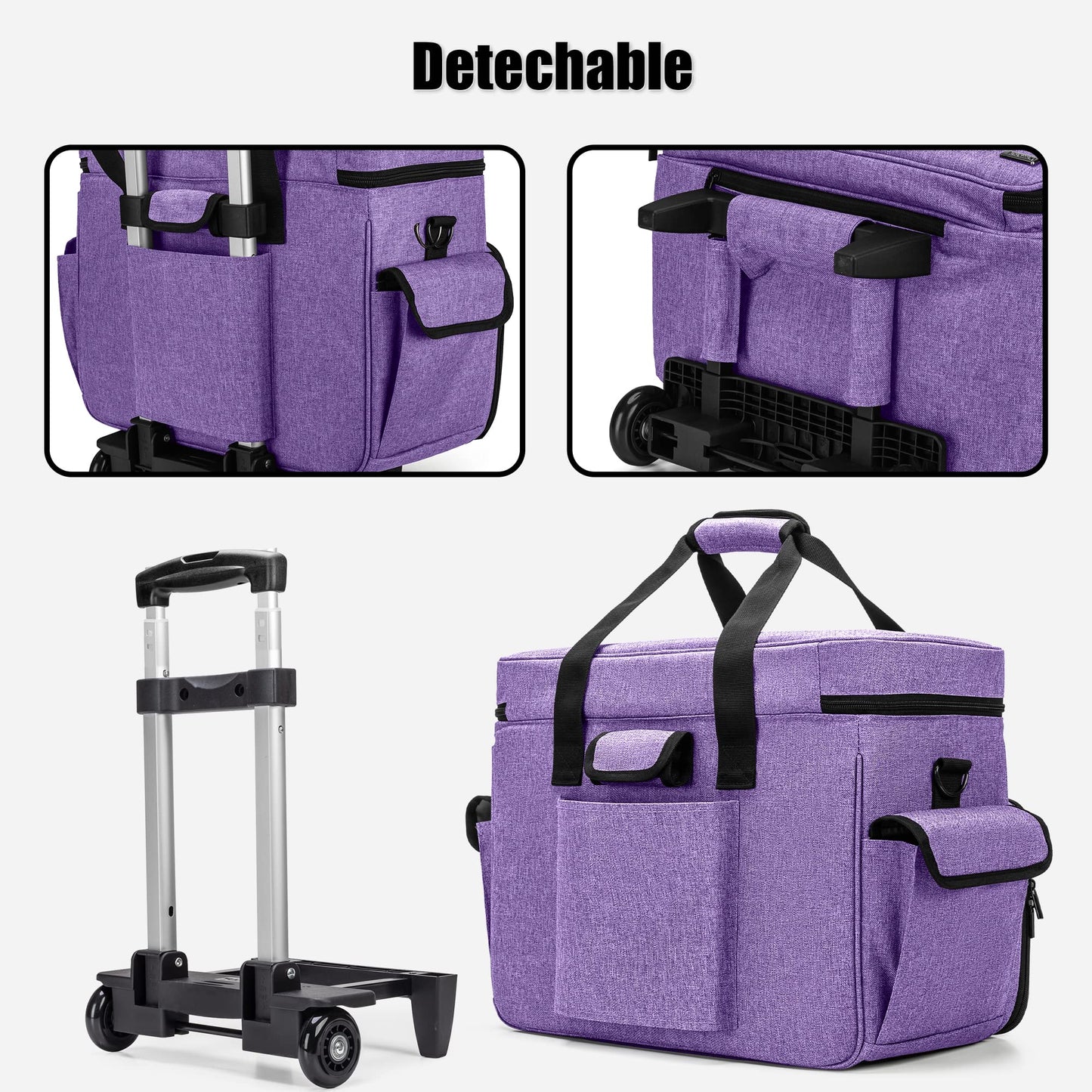 Teamoy Sewing Machine Case with Detachable Wheels, Rolling Sewing Machine Tote with Wheels and Bottom Wooden Pad, Compatible with Singer, Brother and Most Majority Machines and Accessories, Purple