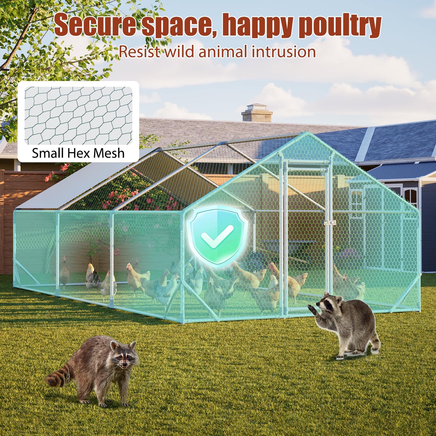 YOPTO Chicken Coop,10x20x6.56ft Large Metal Chicken Coop with Run,Walk in Chicken Run W/Removable Waterproof & Anti-Ultraviolet Cover,Chicken Pen W/Security Lock,Hen House Enclosure for Farm,Yard
