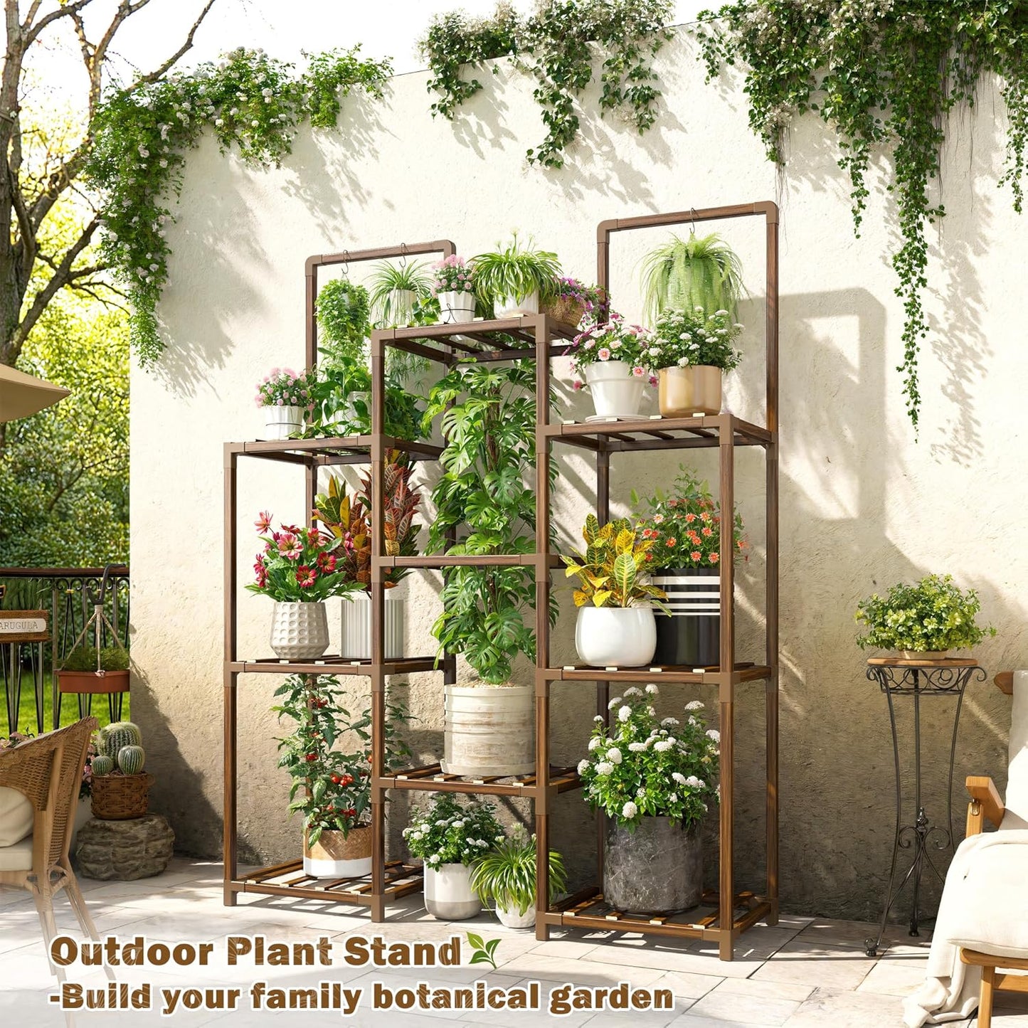 10-12 34.2 Wx47.6 Hx11.78 EnHomee Plant Stand Indoor Tall Plant Stand Outdoor Large Wood Plants Shelf with Pots