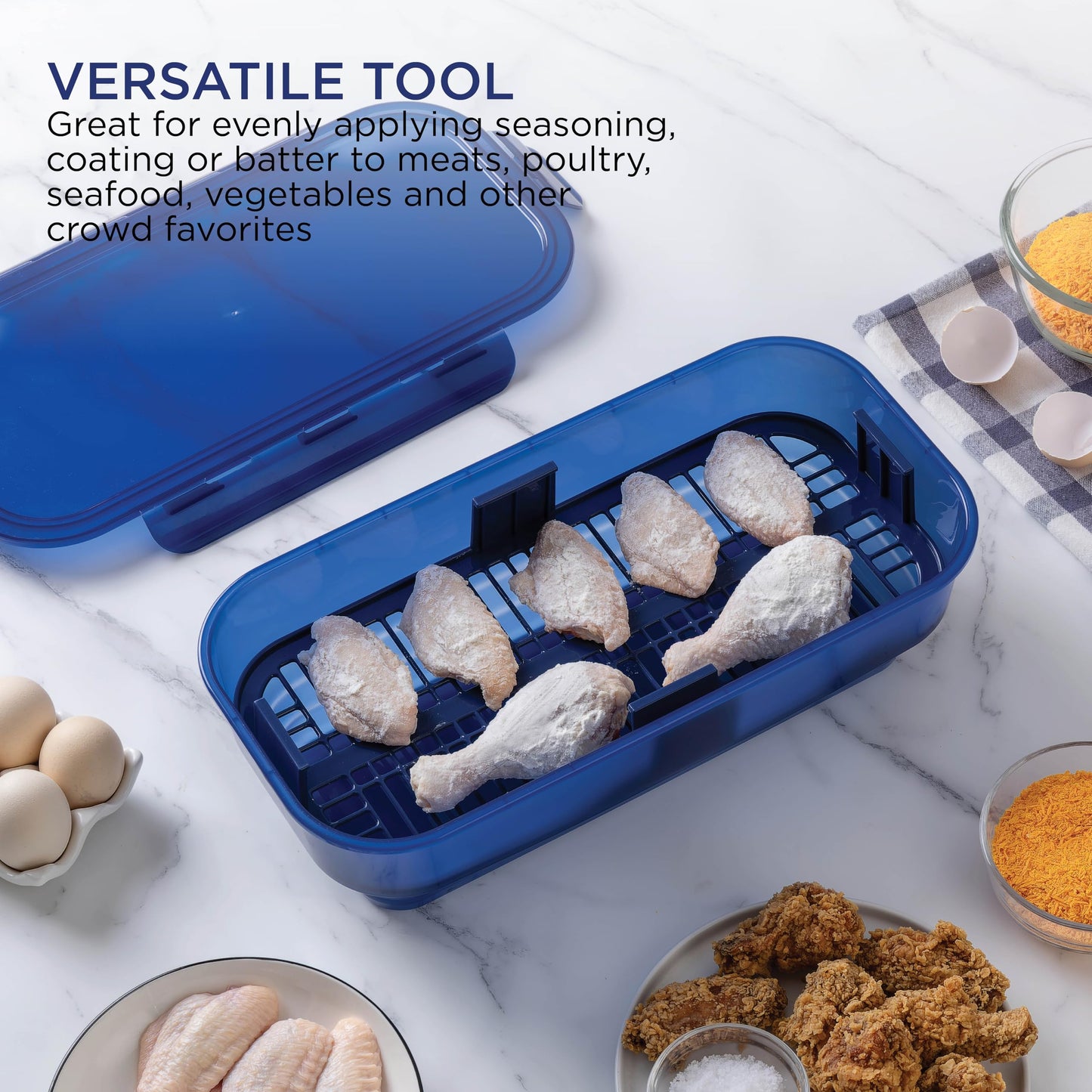 COOK WITH COLOR Collapsible Batter Bowl - Mess Free Breading Shaker Container - Great for Fried Fish, Fried Chicken, Onion Rings, Wings & More, Cream