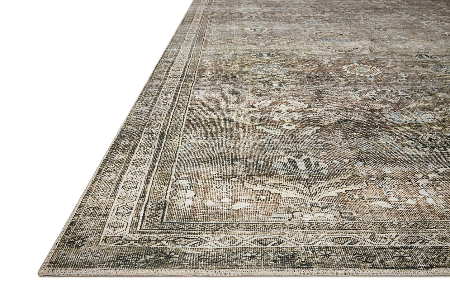 Loloi Layla Collection LAY-13 Antique/Moss 9'-0" x 12'-0" .13" Thick Area Rug, Soft, Durable, Vintage Inspired, Distressed, Low Pile, Non-Shedding, Easy Clean, Printed, Living Room Rug
