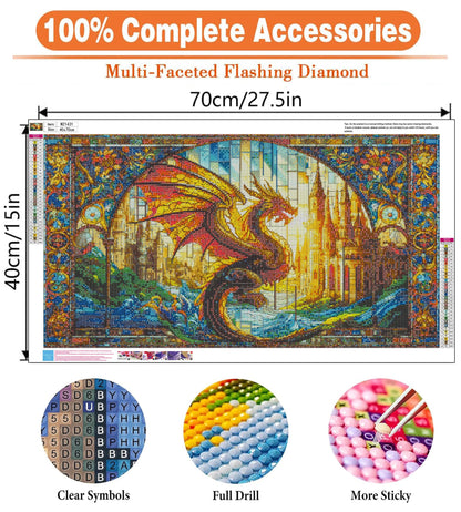 igoodom Large Diamond Painting, Stained Glass Dragon Diamond Art Kits for Adults, Full Drill Round Big Diamond Painting, DIY Gem Art and Crafts for Home Wall Decor Gift 27.5 X 15.7inch