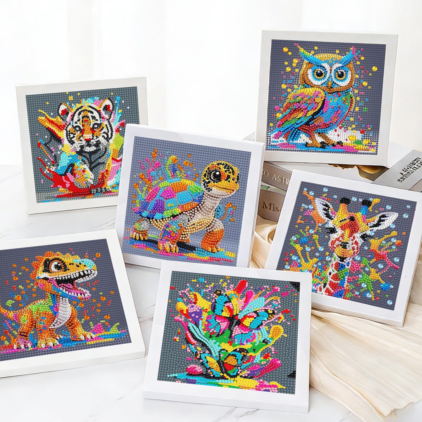 Yunruily 6 Pack Diamond Art Kits for Kids - Animals 5D Diamond Painting,Diamond Painting for Kids 6 10 12 for Kids Children Birthday,Christmas for Gifts and Home Wall Decor 6x6inch