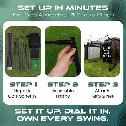 Heavy-Duty Golf Hitting Net 10x8x5.5 FT- Golf Practice Net with Silent Target Tarp, 4-Ply Net, Mat & Tee, Steel Tubes, Poles & Carry Bag - Golf Nets for Backyard, Indoor, Outdoor & Garage