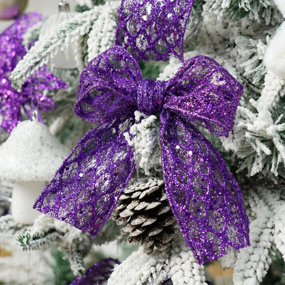MAYREEL 2.5 Inch Purple Wired Ribbon Diamond Glitter Wire Ribbon for Halloween Christmas Decorations Gift Wrapping Wreath Supplies Tree Toppers 10 Yards