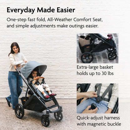 UPPAbaby Vista V3 Convertible Single-to-Double Stroller for Baby & Toddler, 30+ Configurations, Car Seat Compatible, All-Wheel Suspension, XL Basket – Savannah (Pearl Grey Jacquard/Carbon Frame)