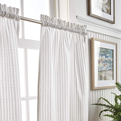 Martha Stewart Ticking Stripe 3-Piece Window Curtain Set - Valance and Tiers, White Grey