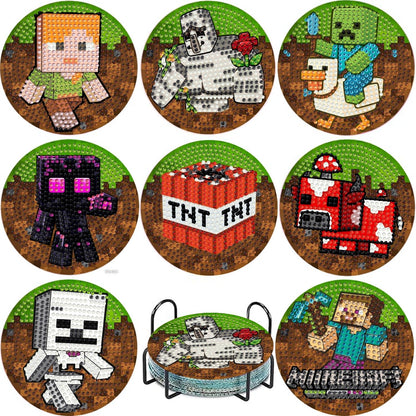 GQYCZZ 8 Pcs Diamond Art Coasters Kit for Adults/Beginner, Game Theme Diamond Painting Coasters with Holder, 5D Gem Art DIY Crafts Diamond Dots for Gift Life 10X10CM