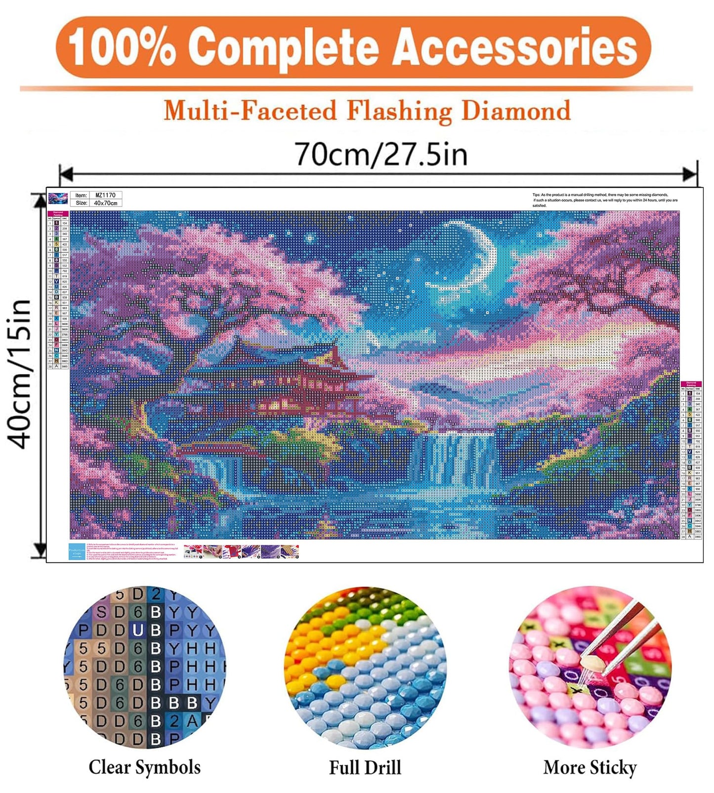 igoodom Large Diamond Painting, Large Cherry Blossoms Diamond Art Kits for Adults, Full Drill Round Big Diamond Painting, DIY Gem Art and Crafts for Home Wall Decor Gift 27.5 X 15.7inch
