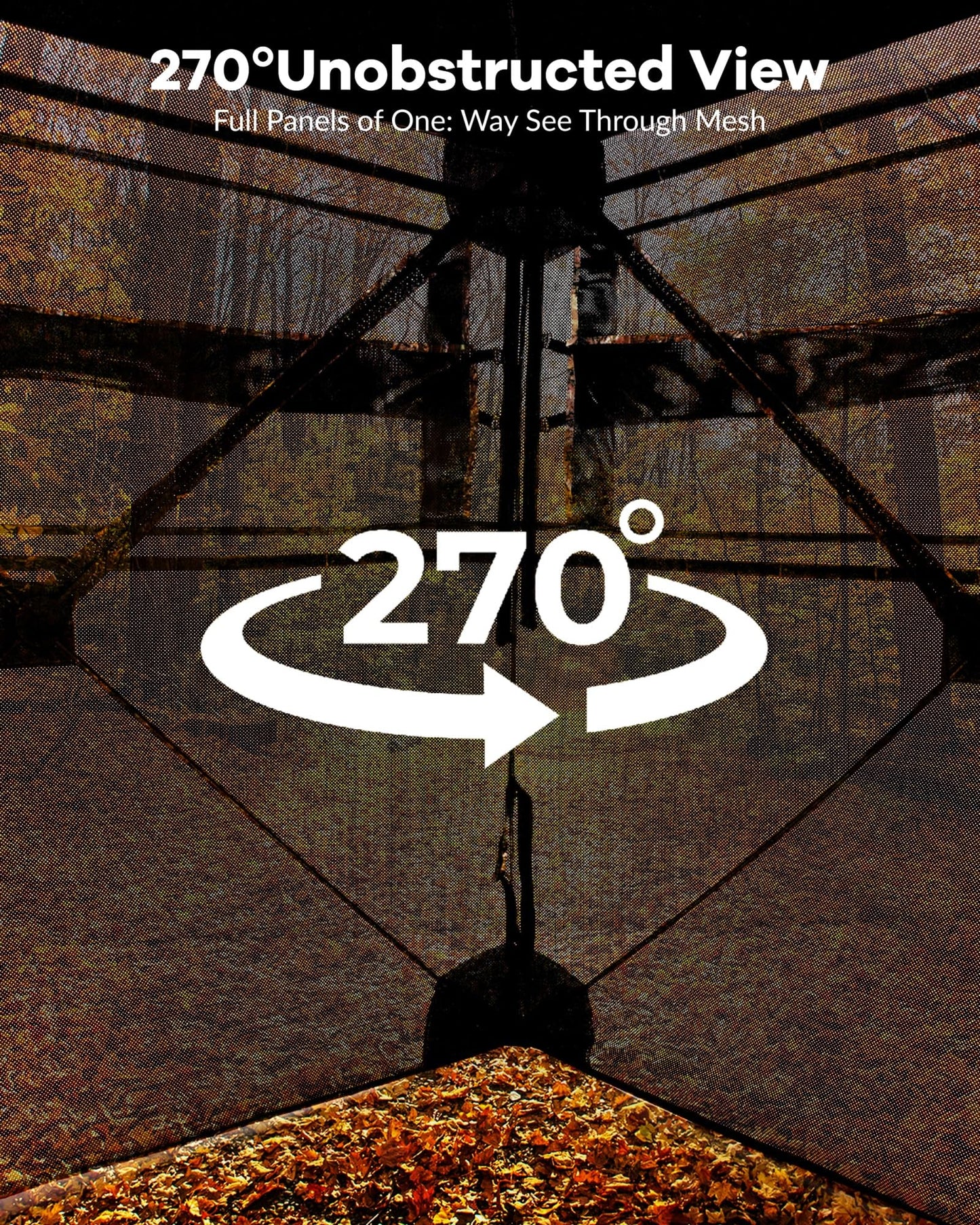 Hunting Blind 270 Degree See Through Ground Blind for Turkey Deer Hunting, 4-6 Person Camouflage Pop Up Hunting Blinds Ground Waterproof Portable Concealed Shelter with Silent Door and Carrying Bag