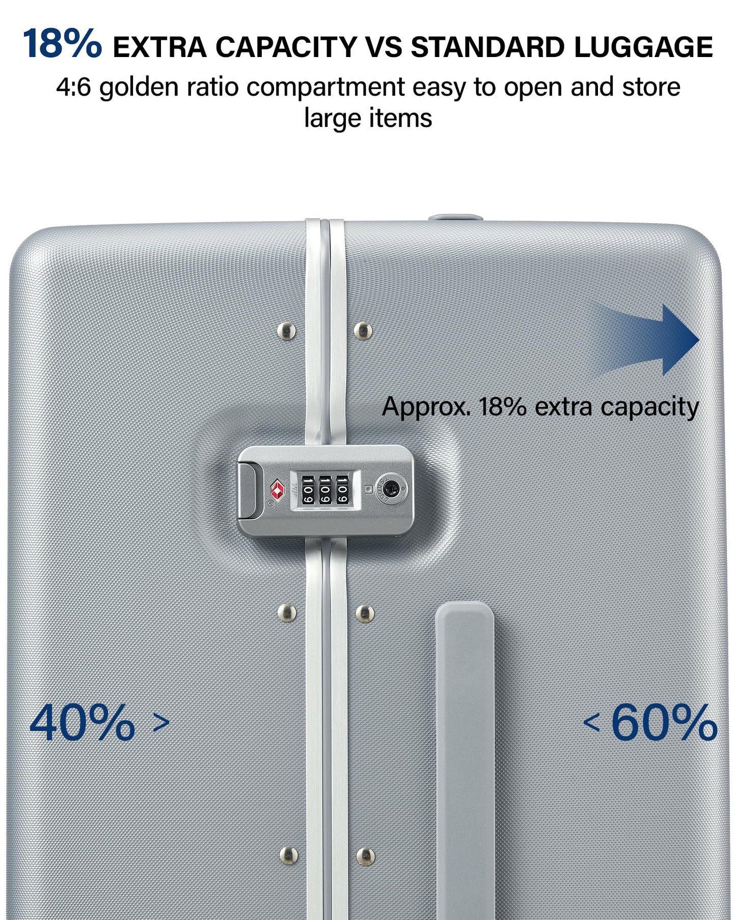 Hanke Premium 24 Inch Zipperless Medium Checked Luggage, Aluminum Frame Hard Shell PC Suitcase with TSA Lock and Multi-Handle Design, 8 Quiet Spinner Wheels for 1-2 Week Trip（Grey）