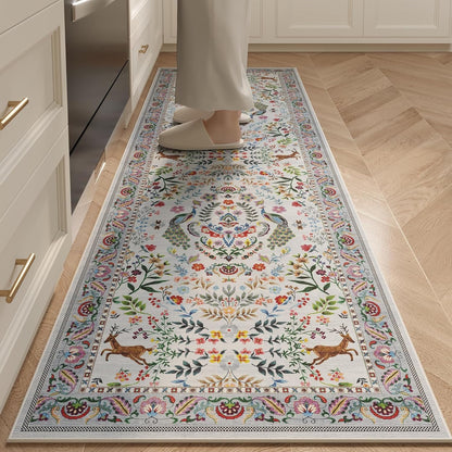 2'6''x8' Rugcomf Runner Rug Washable Kitchen Runner Runner Rug for Entryway Indoor Floral Non-Slip Soft Carpet Runner